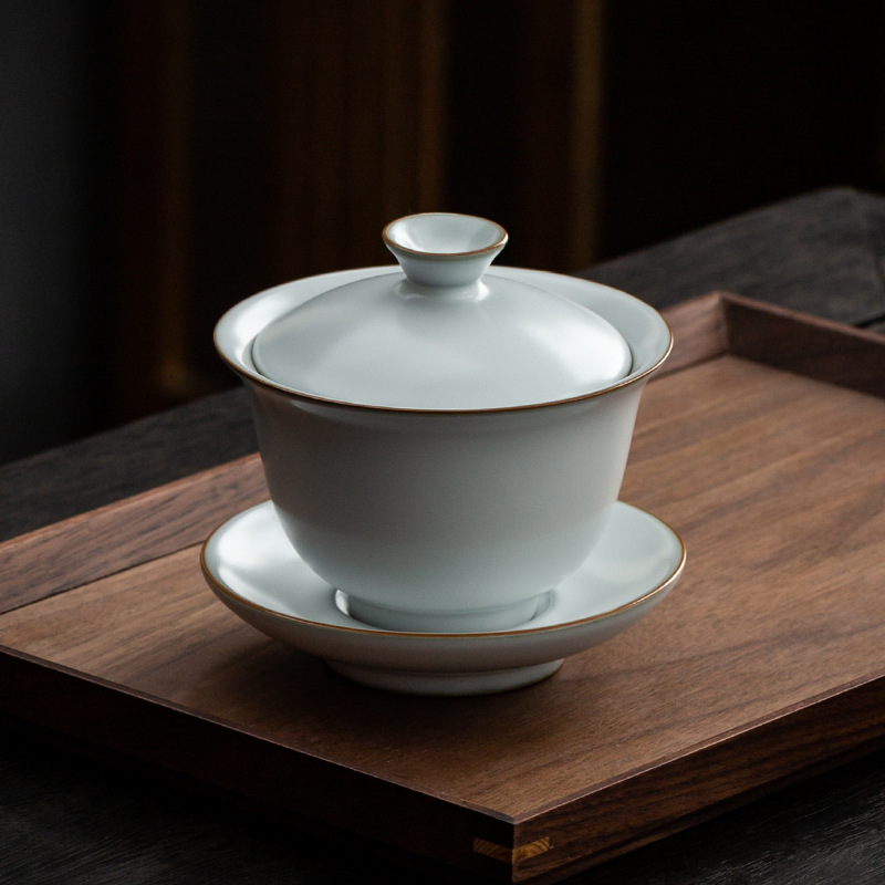 Lò nung Houhu, lò Ru, bát có nắp ba tài, cỡ lớn, hộp quà mặt trăng mở thủ công, bộ trà Kung Fu pha trà, đồ gia dụng cổ điển