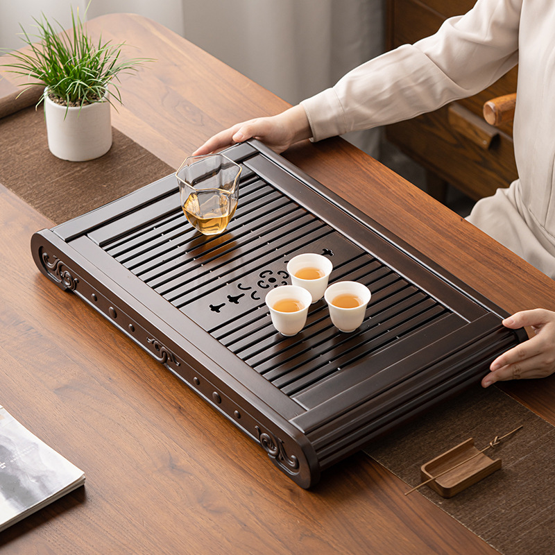 Khay trà gỗ đàn hương gỗ mun khay pha trà khô gia dụng đơn giản cao cấp phòng khách nguyên khối văn phòng thoát nước bàn trà lưỡng dụng