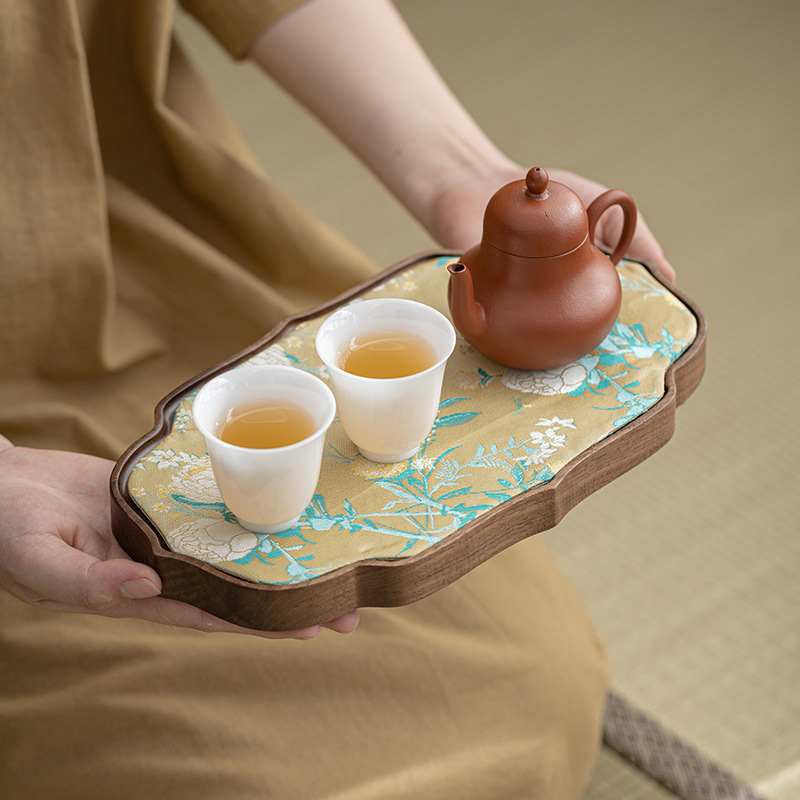 Chậu gỗ óc chó Bắc Mỹ đệm trà Song Jin Fulu giả phong cách Trung Quốc chậu gia dụng khay đựng trà Kung Fu phụ kiện thiền