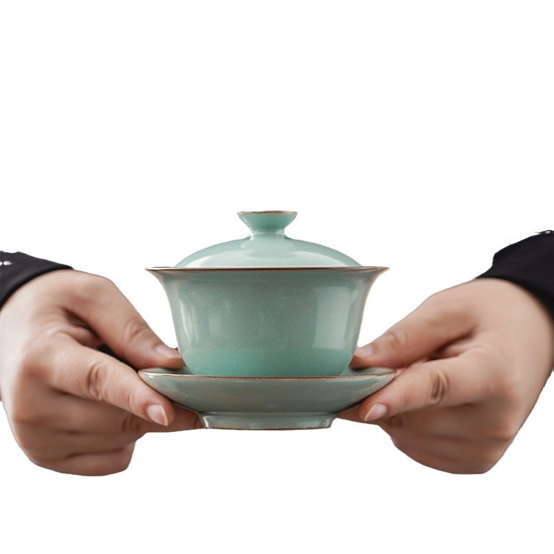 Cốc trà có nắp lò Ruyao, cốc trà, bát pha trà mở đơn gia dụng, cốc ba gai đá nứt đá, bộ trà công phu hồ dày