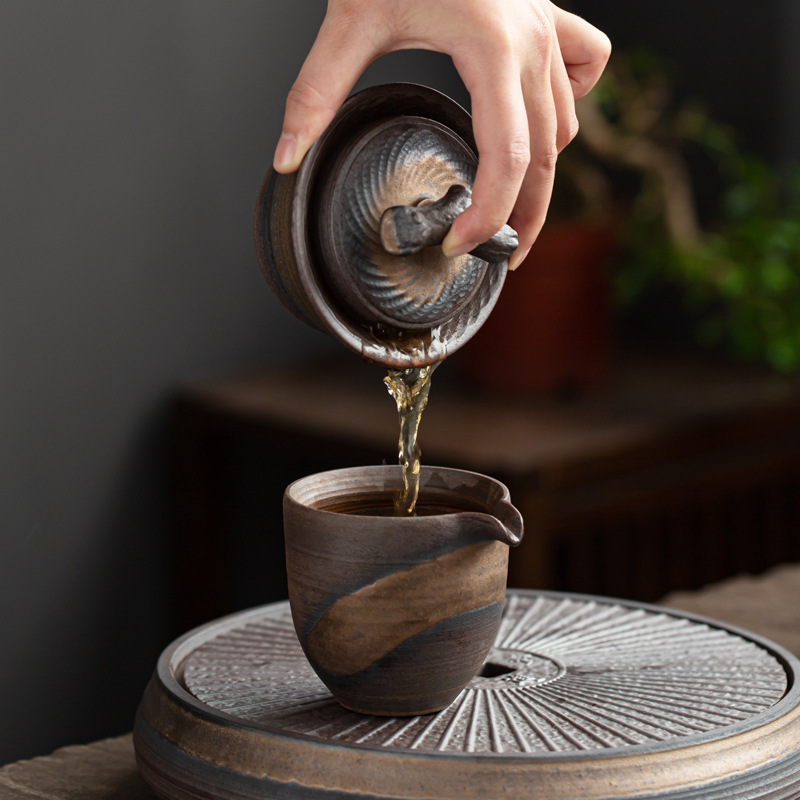 Bán buôn gốm thô cầm tay ba cái bát có nắp đậy đơn chống bỏng cổ điển Jingdezhen làm bằng tay Bát trà gốm sứ bằng gỗ có nắp