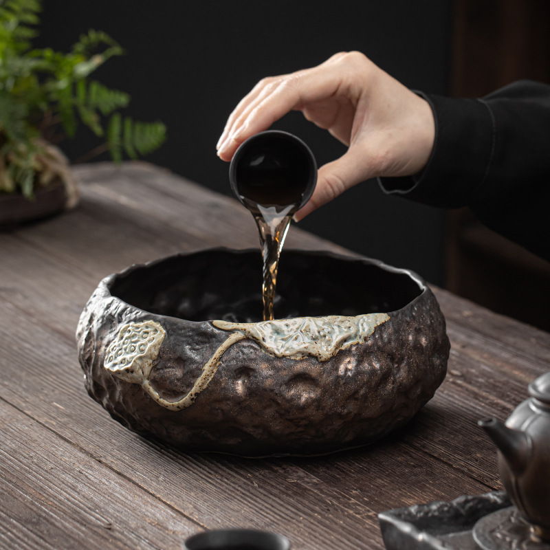 Rửa Trà Hoa Sen tráng men sắt mạ vàng kiểu Nhật Thùng đựng nước gia dụng cỡ lớn