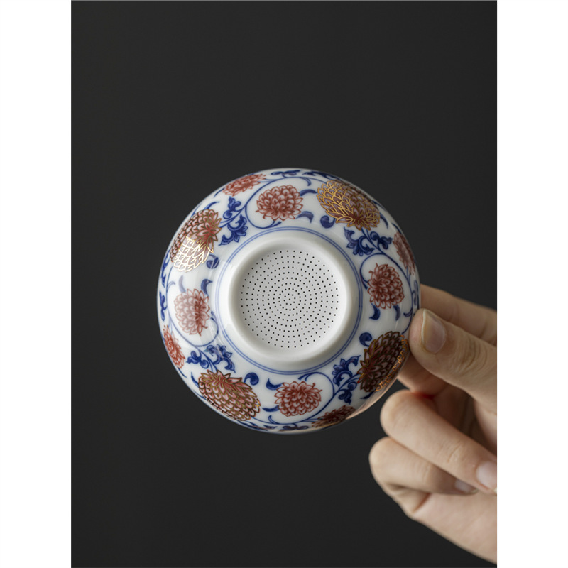 Bộ lọc trà bằng sứ tráng men đỏ retro bộ lọc trà gốm sứ bộ lọc trà hoa sen kim cương bộ lọc trà bán buôn bộ lọc trà