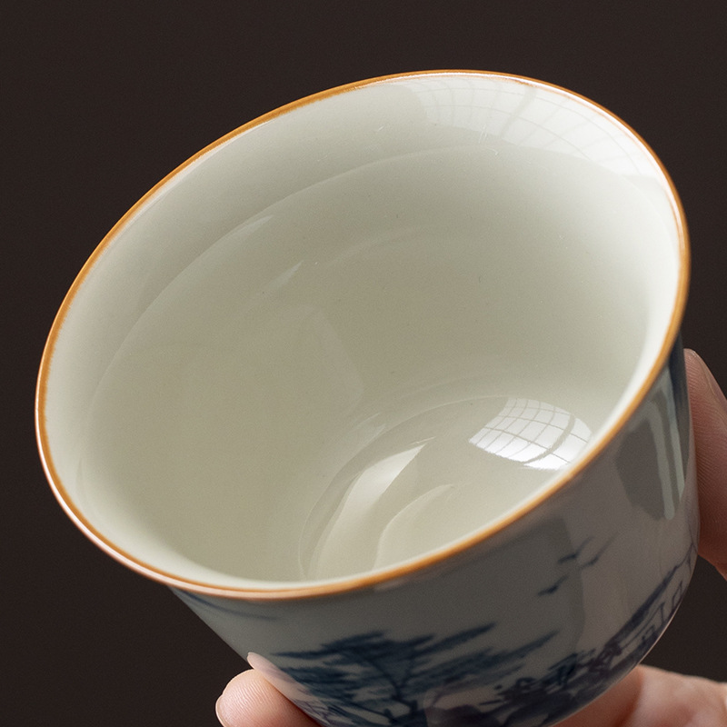 Ba báu Gaiwan vẽ tay với tro cỏ, Bát trà đơn dùng trong gia đình, Tách trà cao cấp, Bộ trà Kung Fu, Bát trà bằng gốm.