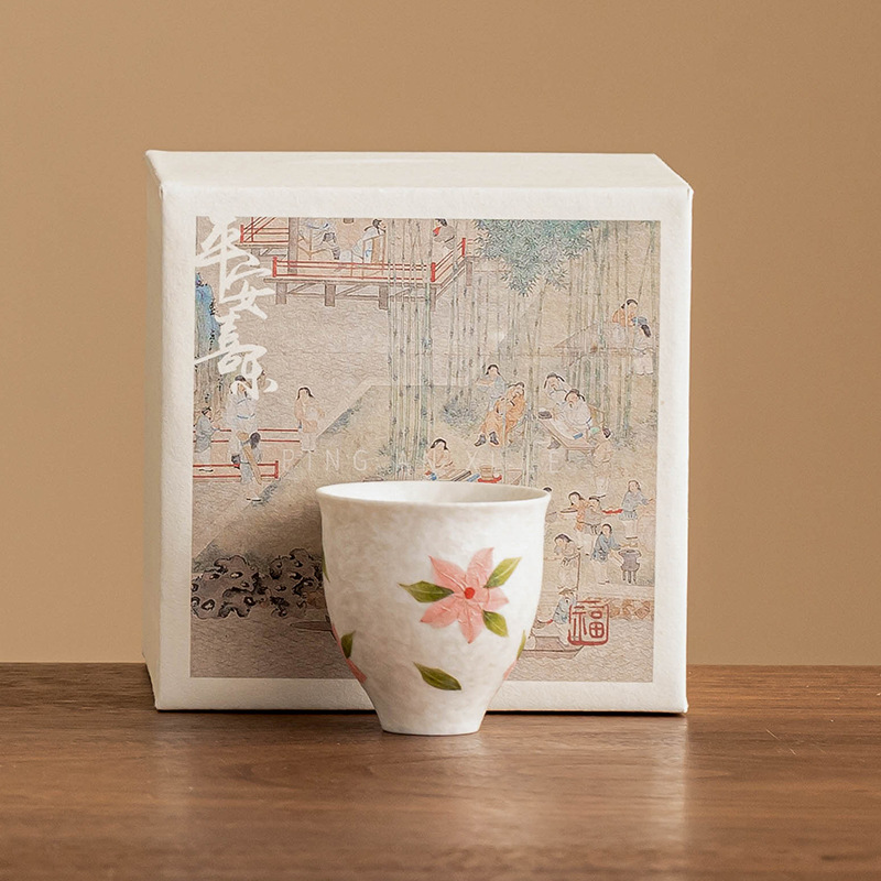 Cốc trà hoa anh đào trắng khai thác đá, bộ trà kungfu gia dụng, cốc chủ nhân gốm sứ, cốc đơn, tách trà, cốc trà chuyên dụng