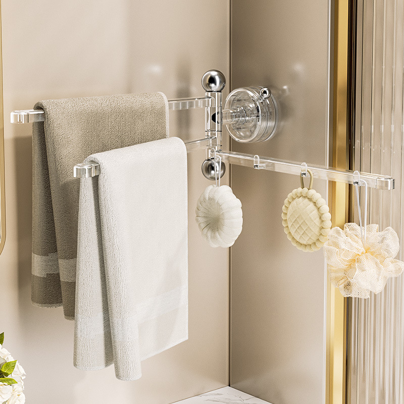 Giá treo khăn cốc hút góc phòng tắm không đục lỗ xoay nhiều thanh đựng khăn tắm giá treo khăn tắm