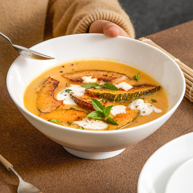 Dehua Trung Quốc gốm sứ trắng Bát súp bát mì Bát Món Ăn Gia dụng hiện đại đơn giản nhà hàng khách sạn Bát Đĩa với bát lớn