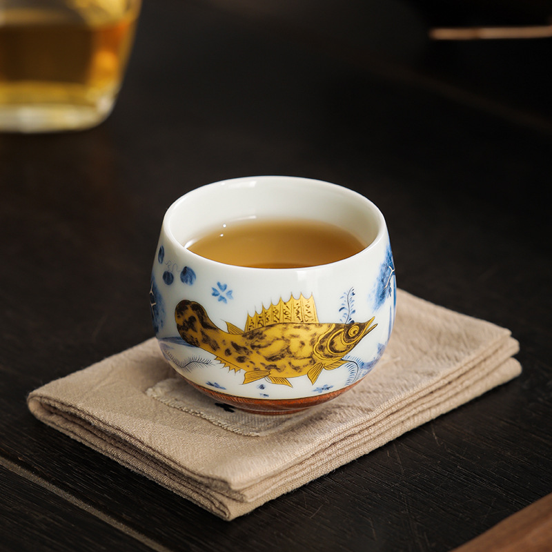 Cốc thiền hình tảo cá tráng men soda cốc trà cốc chủ nhân cốc trà cao cấp tinh tế gia dụng cốc trà bộ trà Kung Fu cốc trà