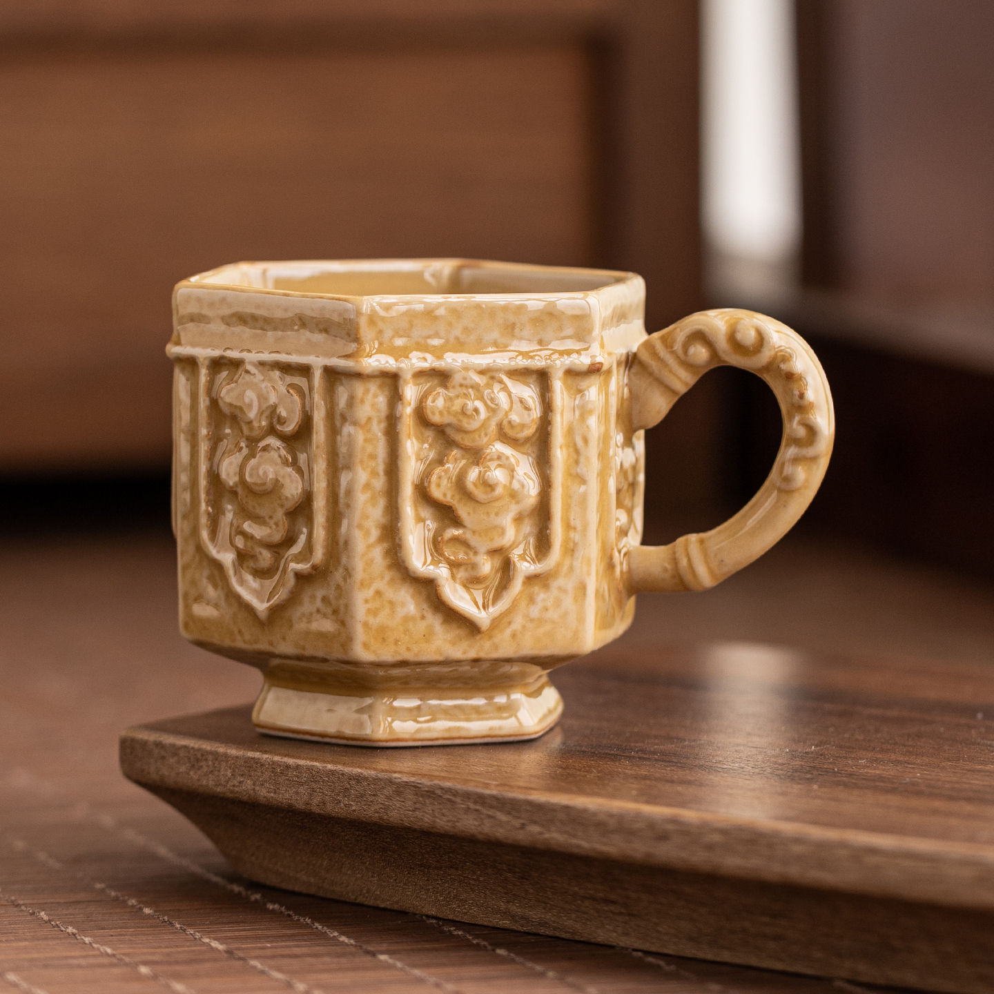 Bộ ấm chén trà men ngọc Yue Kiln cổ điển, chén nhỏ, chén uống trà gia dụng, chén lục giác, cốc nước.