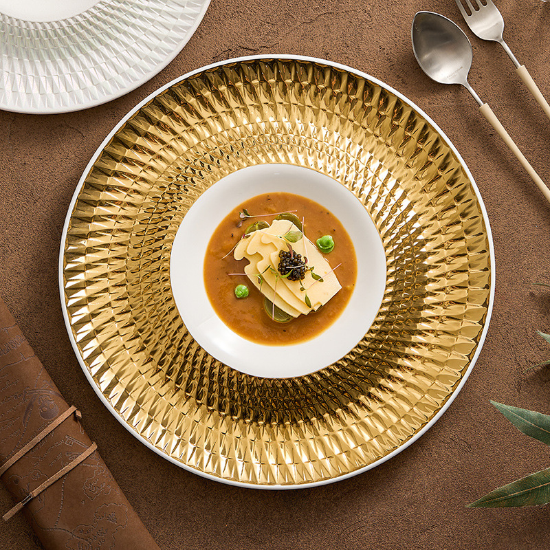 Đĩa tròn gốm sứ Con đường bóng xoáy Đĩa gia dụng Đĩa ăn nhẹ sang trọng cao cấp Đĩa ăn tối Nhà hàng khách sạn Đĩa núi lửa thương mại