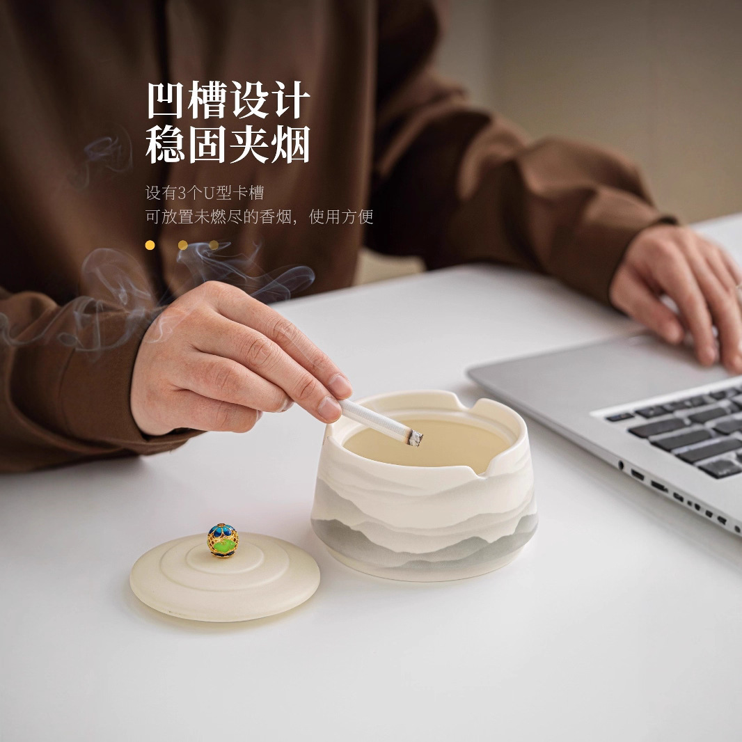 Deding Yuanshan gạt tàn gốm chống tro bay khách sạn văn phòng B&B gạt tàn đặc biệt kinh doanh logo tùy chỉnh