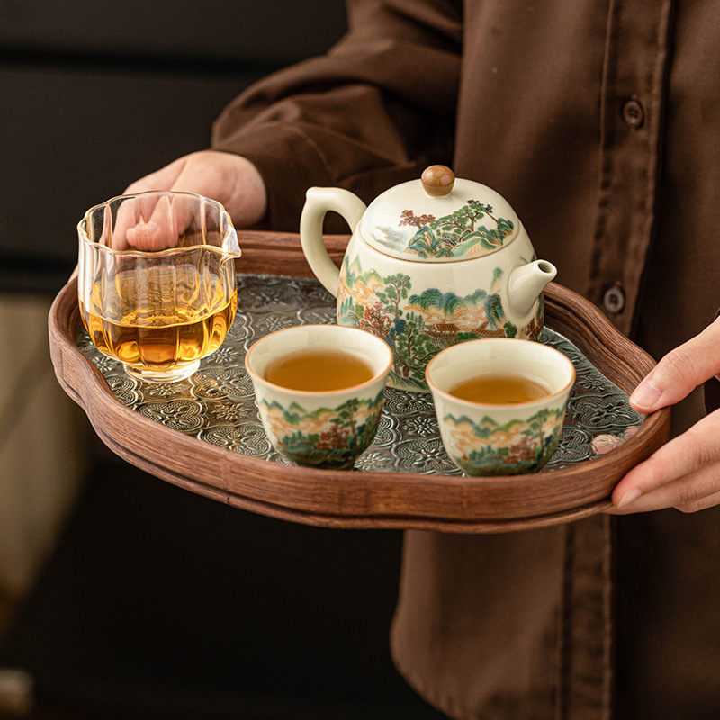 Nhà máy Phong cảnh đầy màu sắc Ấm trà Tần Quân Ấm pha trà Hộp quà một ấm hai cốc Bộ trà Kung Fu du lịch giá trị cao