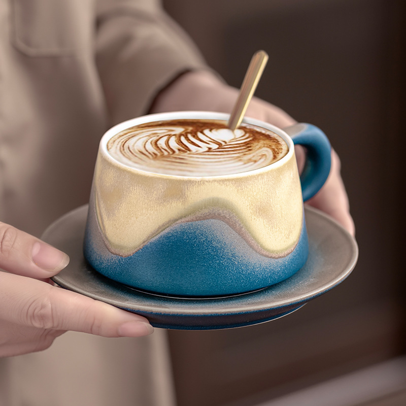 Bộ cốc và đĩa cà phê sáng tạo, cốc gốm cà phê latte, cốc, quà tặng thiết thực, quà lưu niệm, in LOGO