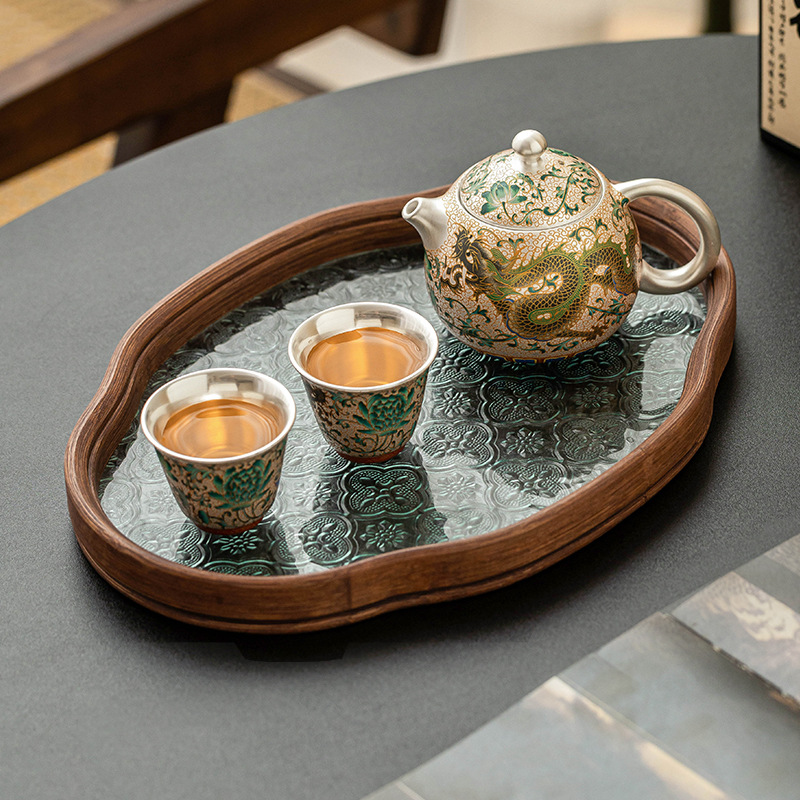 Long Phượng Tường mạ bạc nhẹ sang trọng cao cấp một bình hai cốc gốm sứ gia dụng bộ ấm trà bộ ấm trà hộp quà