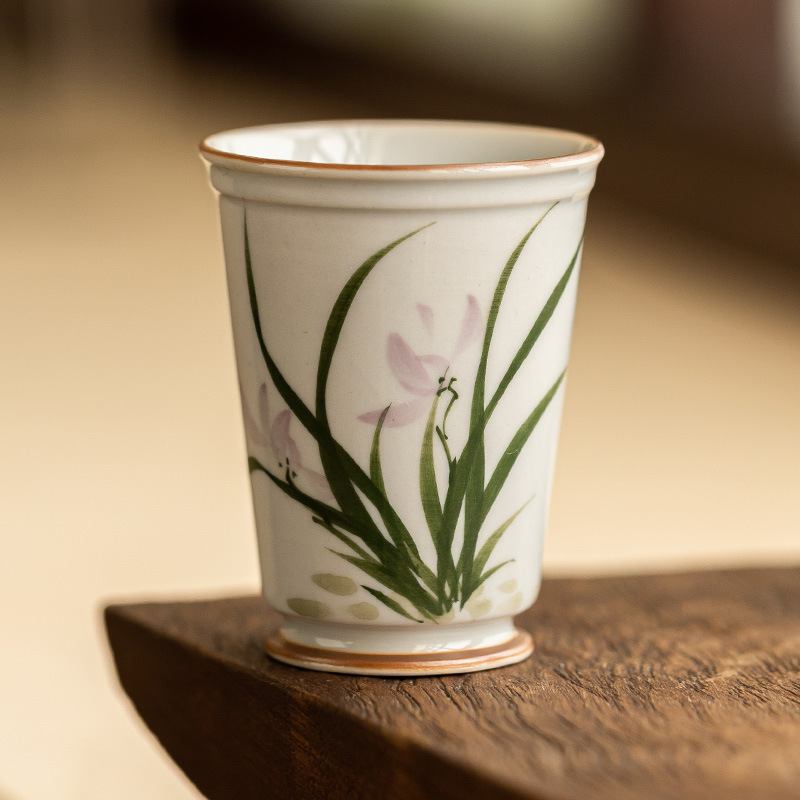 Cốc hương hoa lan vẽ tay, cốc trà, cốc trà gốm sứ Trung Quốc, cốc chủ nhân, bộ trà Kung Fu chuyên dụng cá nhân cao cấp