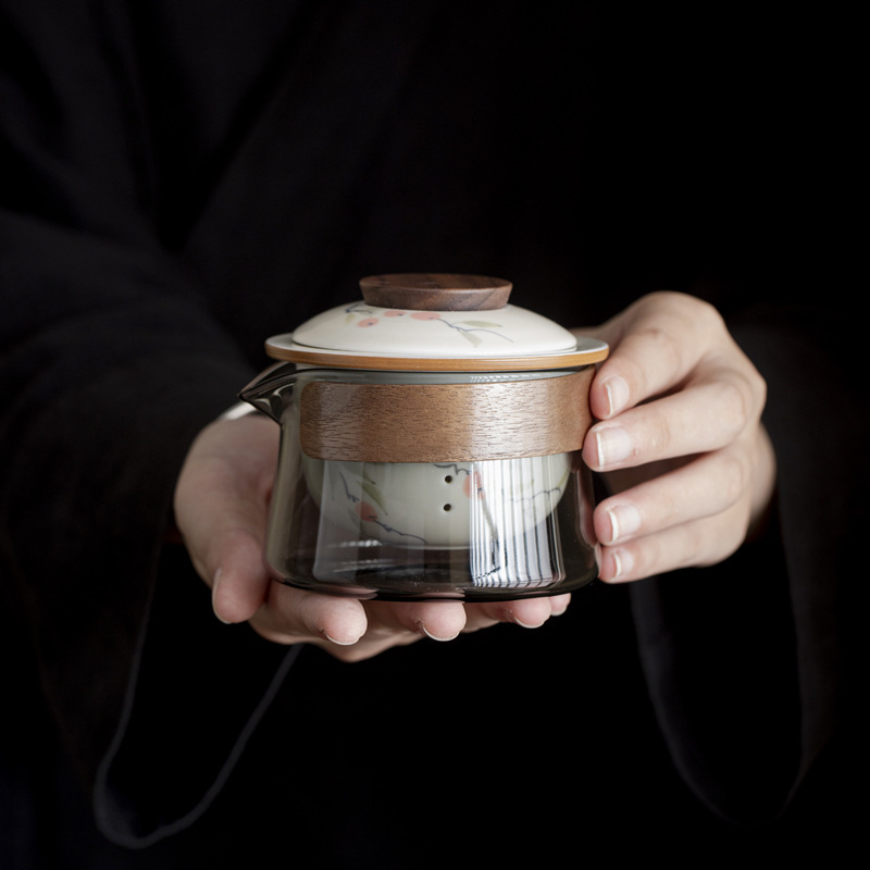 Đồ gốm vẽ tay di động cốc khách nhanh một ấm ba cốc đựng ngoài trời xách tay bộ trà kungfu bộ trà du lịch