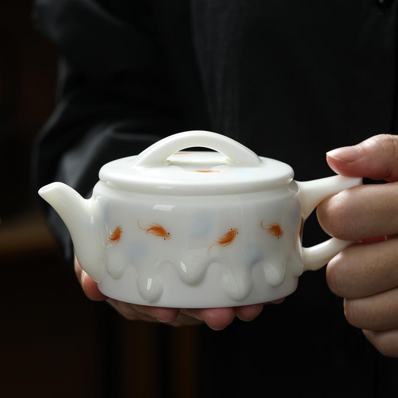 Bộ ấm chén trà Kung Fu sứ trắng cao cấp Mo Xiuyuan Xu Fukun men dày, họa tiết gạch Han, vẽ tay