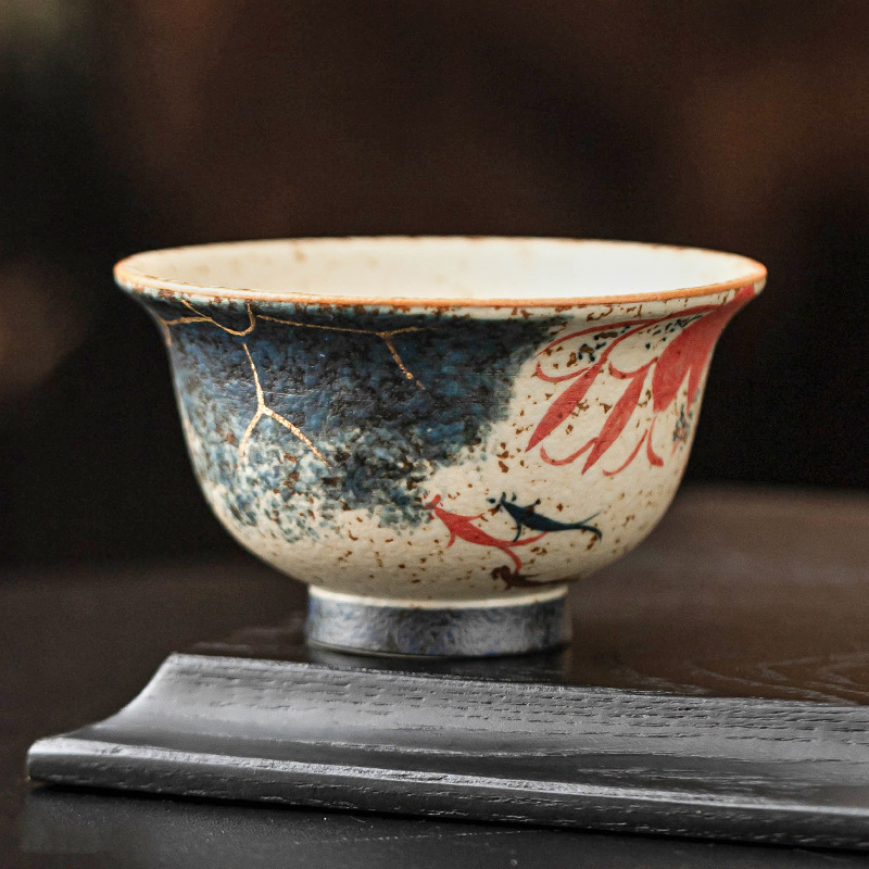 Màu xanh và trắng, đá lửa đỏ, tách trà cao cấp, cốc chủ nhân, vẽ tay bằng vàng, cốc cầm tay cá koi vần sen, cốc đơn trà, dung tích lớn