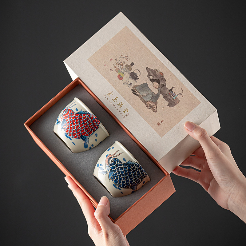 Cốc trà Kung Fu Jingdezhen, cốc chủ nhân, bộ trà dành riêng cho nam và cá nhân, cốc trà, cốc đơn cá chép kiểu Nhật, gốm sứ