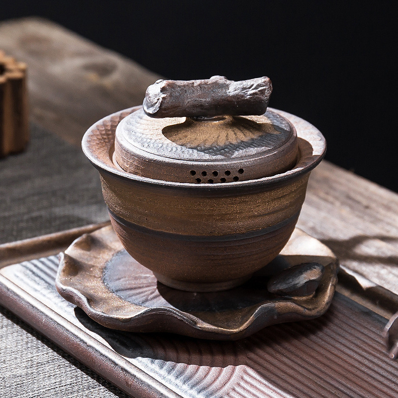 Gốm thô gốm sứ ba tài có nắp Bộ ấm cầm tay cốc trà cỡ lớn đơn Bộ trà Kung Fu bán buôn trà