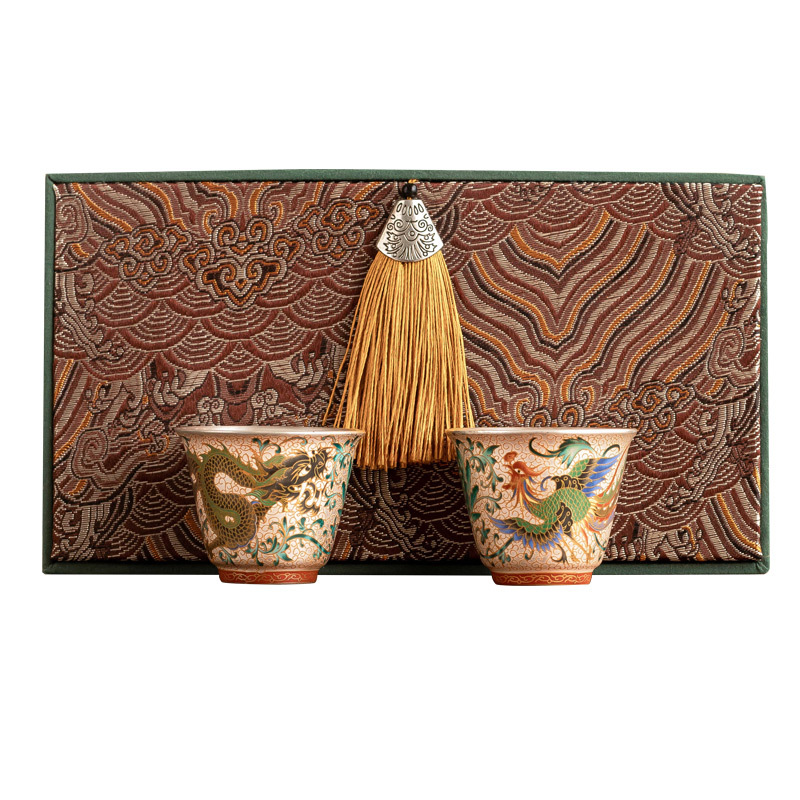 Cốc trà mạ bạc Long Phượng Tường cốc chủ nhân cao cấp sang trọng nhẹ bộ trà chuyên dụng dùng trong gia đình uống trà cốc pha trà