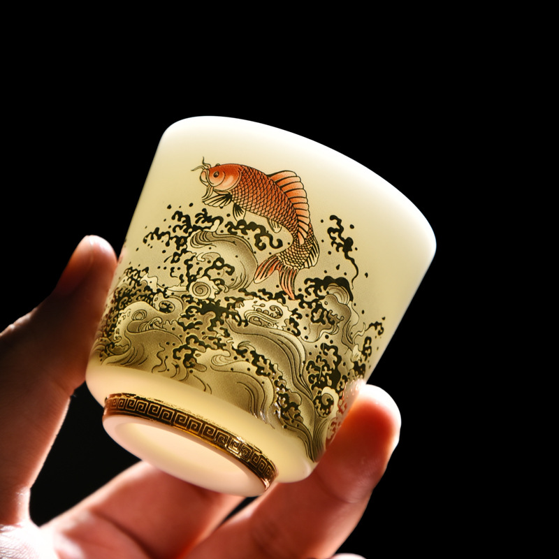 Cốc trà Kung Fu bằng sứ trắng ngọc cừu cốc chủ nhân cốc chuyên dụng cá nhân cốc trà nam cốc đơn cốc trà gốm sứ cao cấp