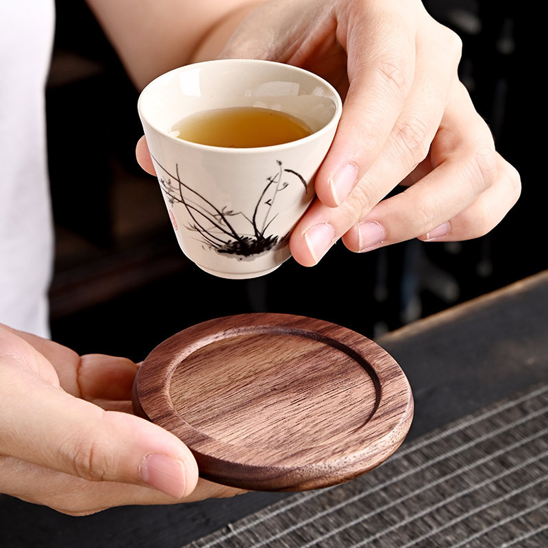 Lót cốc gỗ óc chó lót ly lót cách nhiệt lót trà chống bỏng chống trượt văn phòng gia dụng phụ kiện bộ trà Kung Fu