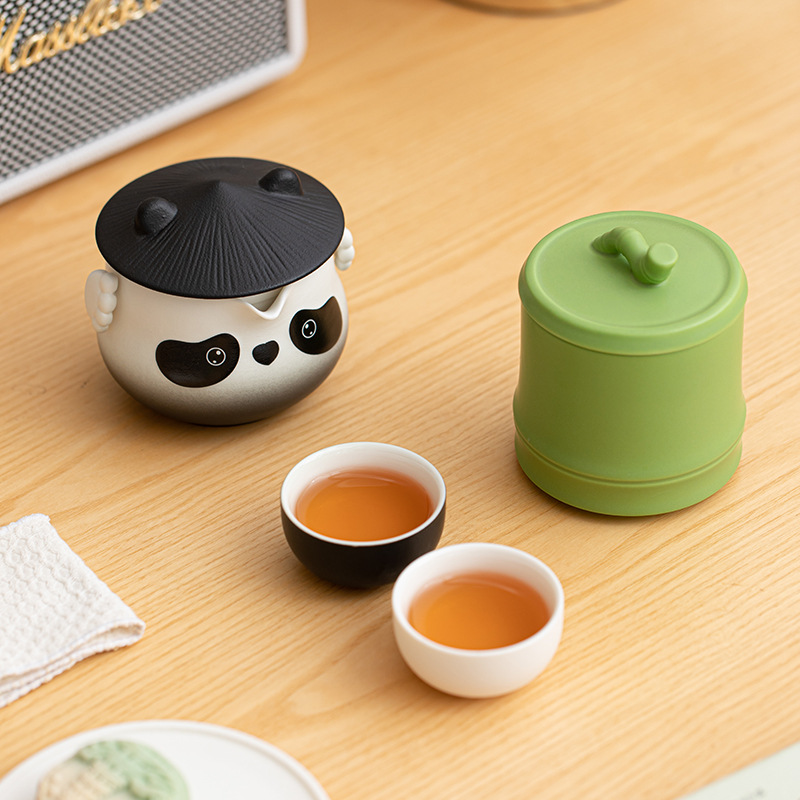 Bộ trà nghi lễ trà Panda Beixia Bộ trà gốm hoạt hình văn phòng gia dụng dễ thương Bộ trà có tay hộp đựng quà