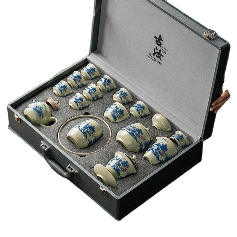 Bộ ấm trà Ru Kiln Thousand Miles Giang Sơn gia dụng cao cấp nắp bát gốm văn phòng uống trà Ấm pha trà Kung Fu tách trà