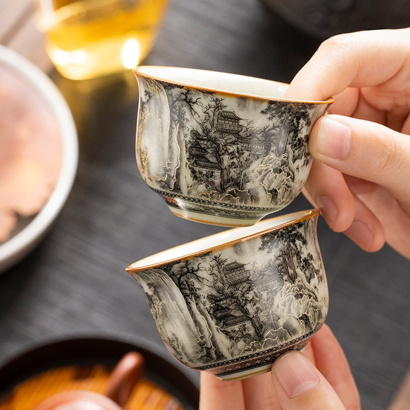 Cốc trà bình phong cảnh Ruyao cốc chủ cao cấp chuyên dụng cá nhân cốc đơn cốc gốm sứ có thể mở được cốc trà