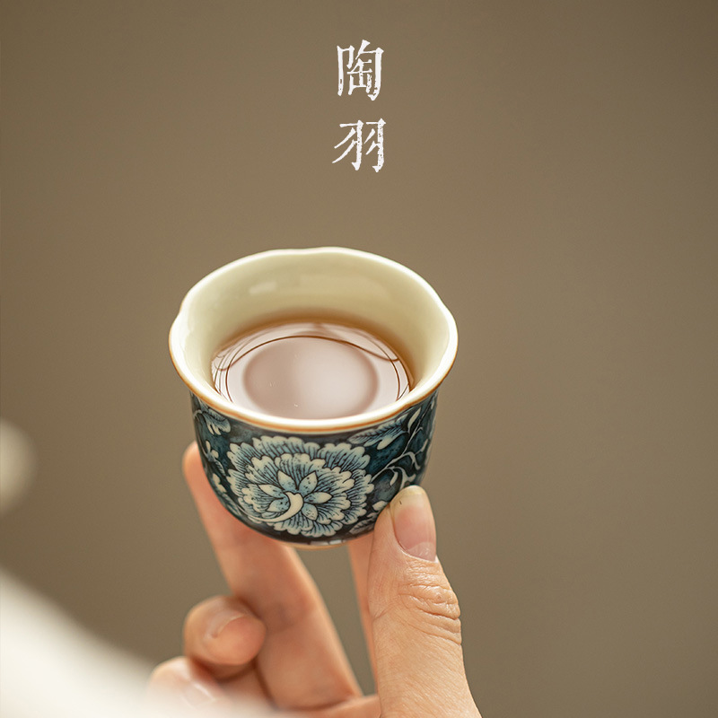 Cốc chủ nhân Ru Kiln Fanhua Bộ trà Kung Fu Cốc miệng hoa Cốc trà gia dụng cao cấp đơn giản cổ điển