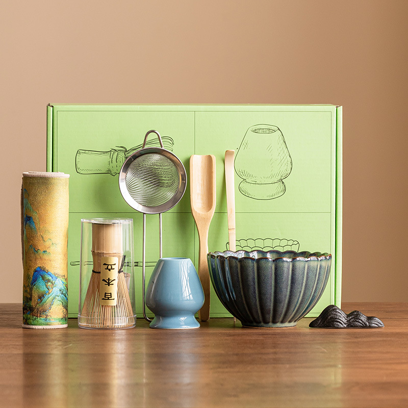 Bộ bát Matcha đen biến đổi lò, bộ đặt trà kiểu Nhật, bát Matcha gốm sứ, bình trà Baibenli, máy khuấy bột Matcha đứng