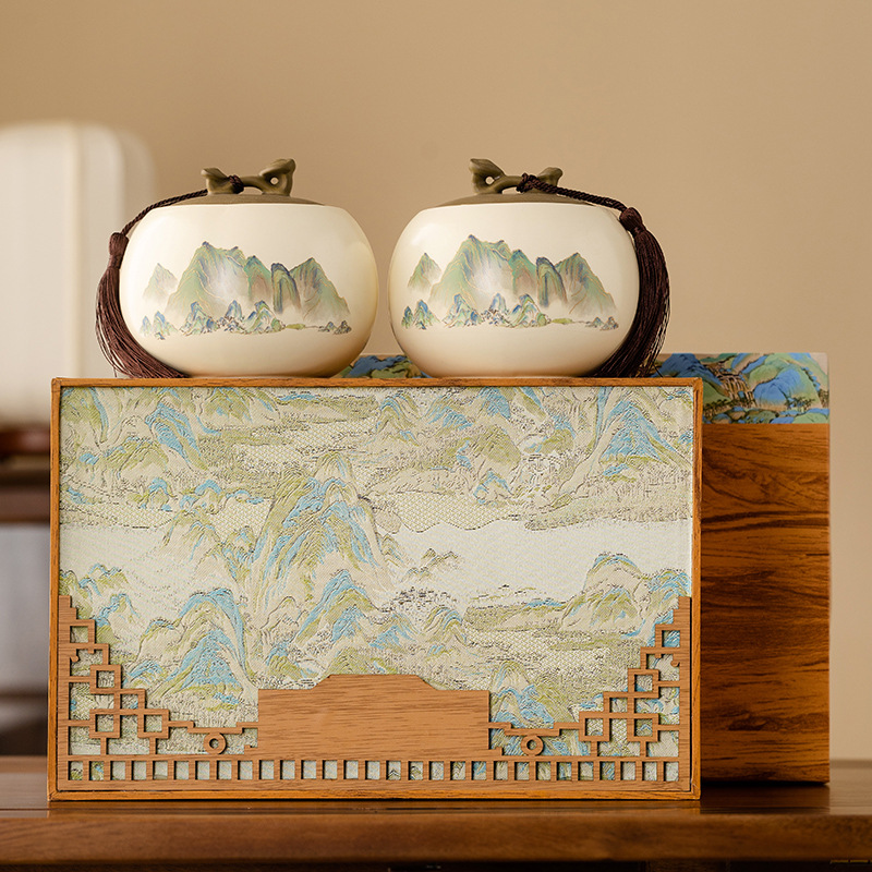 Hộp quà bao bì trà Hộp rỗng Trà đen Trà xanh Long Tỉnh Biluochun Hộp quà đôi thông dụng Hộp quà nửa catty Hộp gốm rỗng