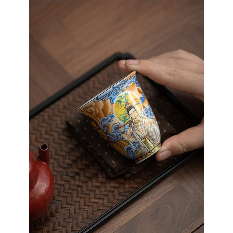 Cốc chủ nhân Đôn Hoàng tráng men cao cấp, bộ trà Kung Fu Trung Quốc, cốc trà cá nhân gốm sứ, hộp quà