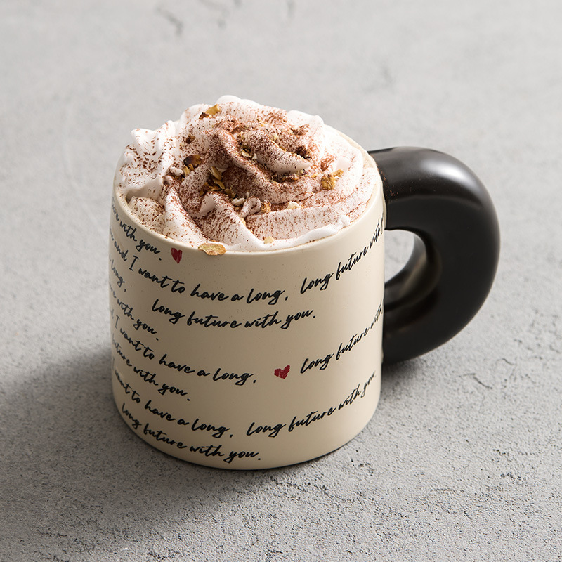 Cặp đôi tai lớn cốc gốm sứ văn phòng tại nhà cốc cao cấp sáng tạo tiếng Anh cốc nước latte nghệ thuật cốc cà phê