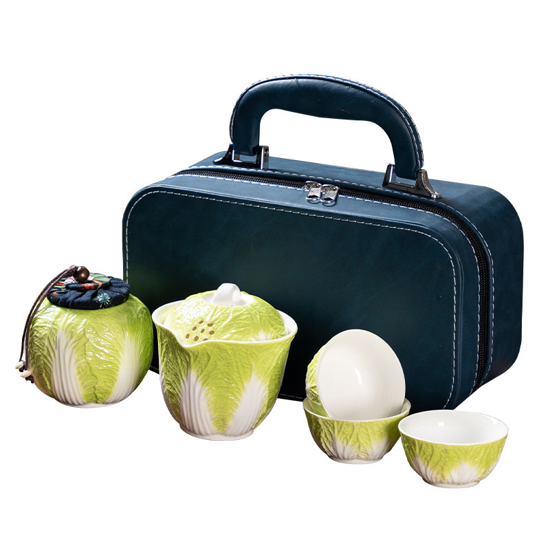 Bộ trà du lịch bắp cải sáng tạo Baicai Nafu Bộ ba cốc gốm sứ cốc khách nhanh ngoài trời sáng tạo xách tay