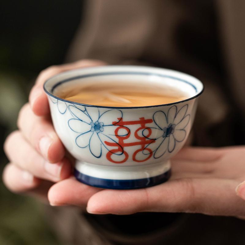 Cốc chủ nhân cao cấp cốc trà cưới cốc hoa cúc vẽ tay hạnh phúc đôi tách trà cốc uống trà kiểu Trung Quốc