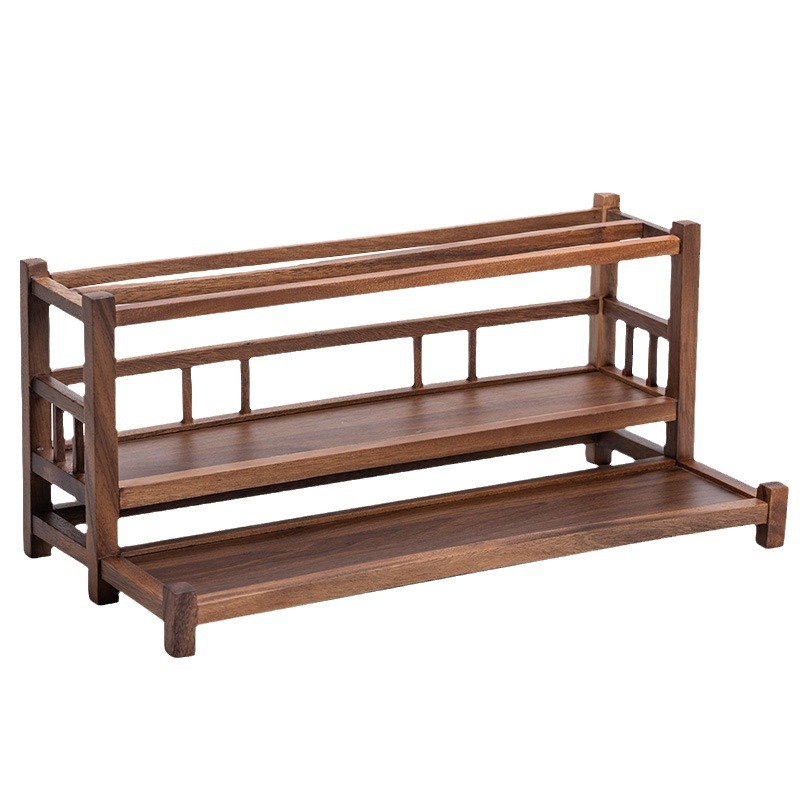 Giá để trà gỗ óc chó, bộ ấm trà kung fu, giá để đồ bằng đất sét tím, giá để tách trà, giá để đồ gia dụng kiểu Trung Quốc, để bàn nhỏ.