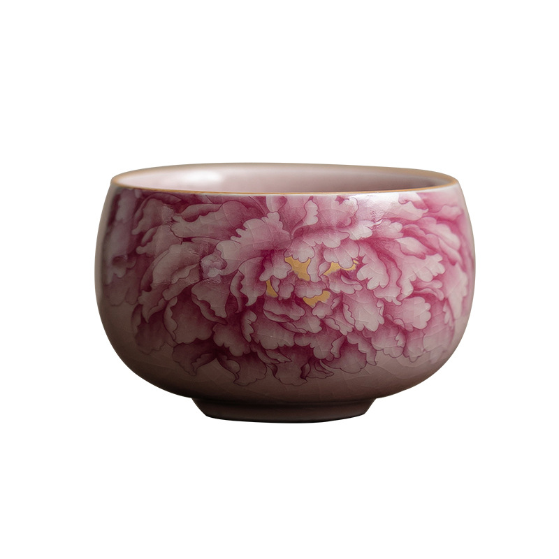 Cốc phong phú hoa mẫu đơn hồng cốc trà gốm sứ cốc chủ sở hữu cốc trà sản phẩm gia dụng dung tích lớn có thể nuôi hộp quà tặng Trung Quốc