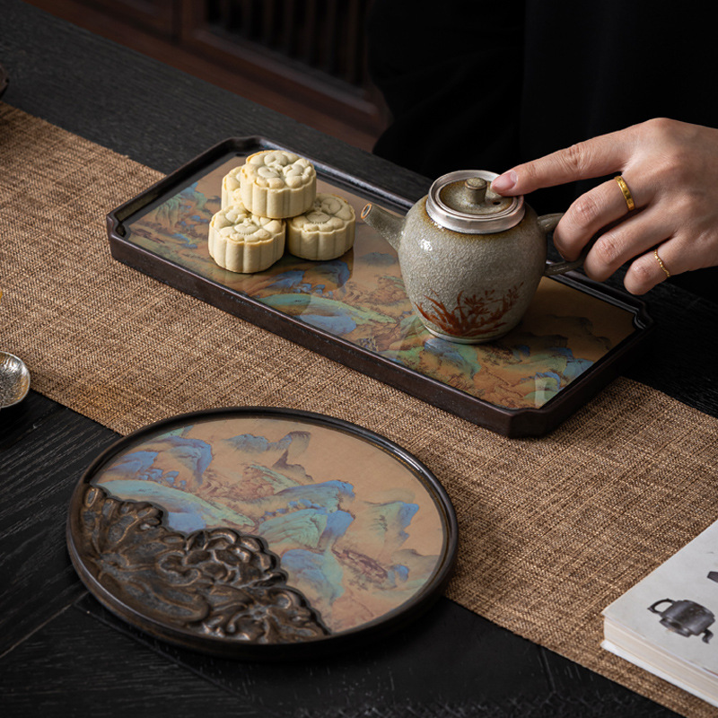 Đĩa pha khô Ngàn Dặm đơn giản, Đĩa trà gốm, đĩa trái cây, Bộ trà Kung Fu, khay trà, Khay trà, bàn trà, khay trà