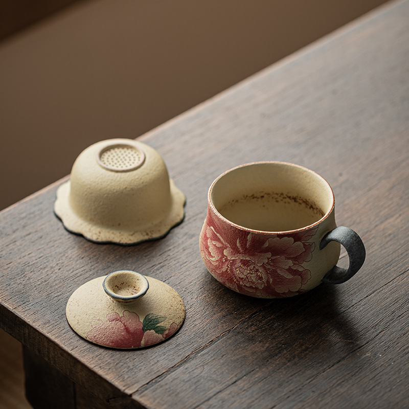 Ly sứ uống trà cà phê màu xanh trắng, có nắp, tách trà nước, dùng cho nhà và văn phòng