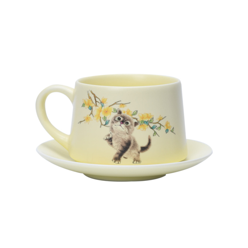 Cốc cà phê gốm sứ mèo dễ thương vẽ tay cốc nước chuyên dụng cá nhân gia dụng văn phòng cốc cốc trà chiều bộ đĩa