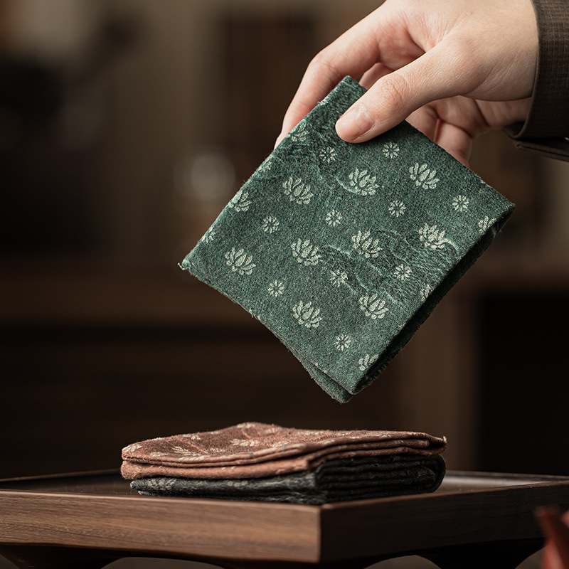 Khăn trà hoa sen xanh cổ điển đệm trà phụ kiện trà đạo khăn trà bong bóng hình chữ nhật bàn trà gia dụng thấm nước đệm ấm trà vải