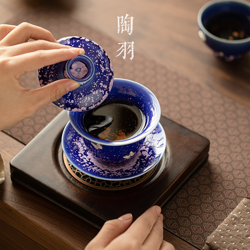 Lò nung Ngôi sao bạc thay đổi bát có nắp ba tài, bát pha trà gốm sứ gia dụng cao cấp, dụng cụ pha trà Kung Fu cỡ lớn