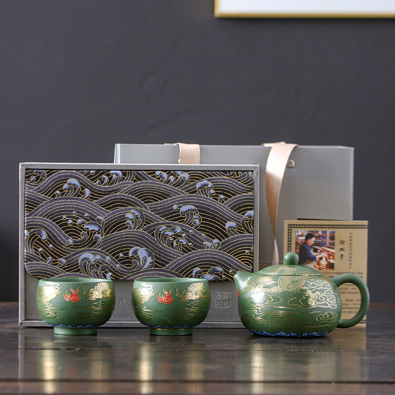 Bộ ấm tử sa Xi Shi một ấm hai tách bộ trà Kung Fu cho giáo viên, phụ huynh, bộ quà tặng công ty, hộp quà