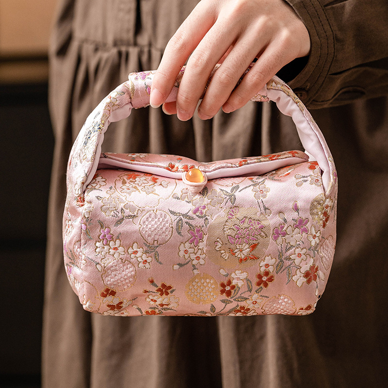 Túi lưu trữ thổ cẩm hoa thạch anh màu hồng túi xách nữ giá trị cao túi xách cắm trại ngoài trời túi xách tay túi trà thủ công