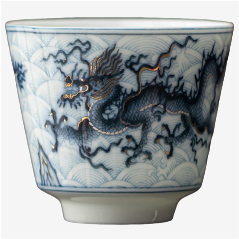 Cốc trà nhỏ Kung Fu gốm sứ hoa văn rồng vàng bạc cốc pha trà gia dụng cốc thưởng thức cốc chủ nhân cổ điển cốc đơn cốc uống trà