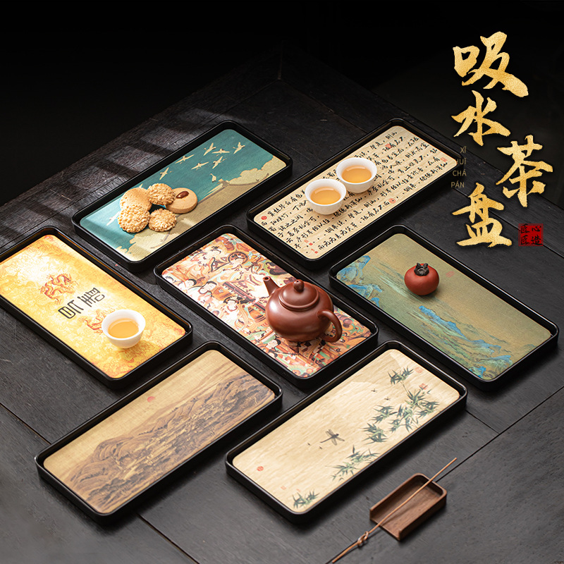 Khay trà thấm nước cổ điển sáng tạo bàn pha khô nhỏ nhanh khô Phụ Kiện Bộ trà Kungfu Khay trà tấm cách nhiệt
