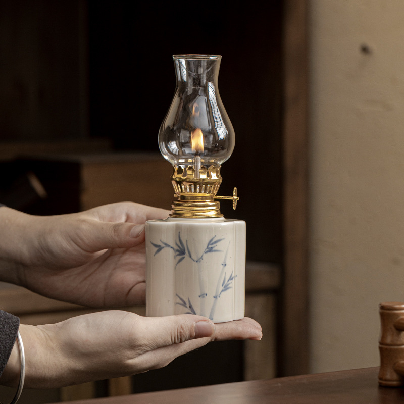 Đèn bơ gốm sứ vẽ tay retro không gian trà đèn nến chiếu sáng ngoài trời cắm trại xung quanh đèn trang trí phụ kiện trà đạo