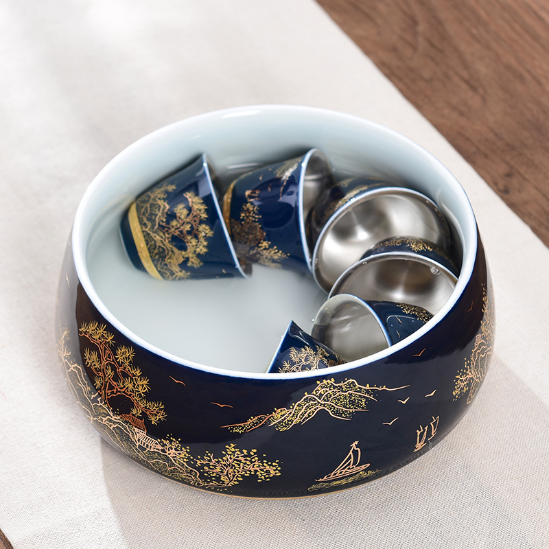 Bát trà gốm sứ rửa trà cỡ lớn dụng cụ trà kungfu gia dụng cốc trà rửa bát bút rửa trà đạo thiền bán buôn phụ kiện trà đạo